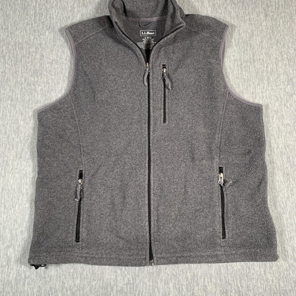LL Bean Fleece Vest Mens Large Gray Full Zip Sleeveless Jacket Outdoors Hiking - Picture 4 of 10